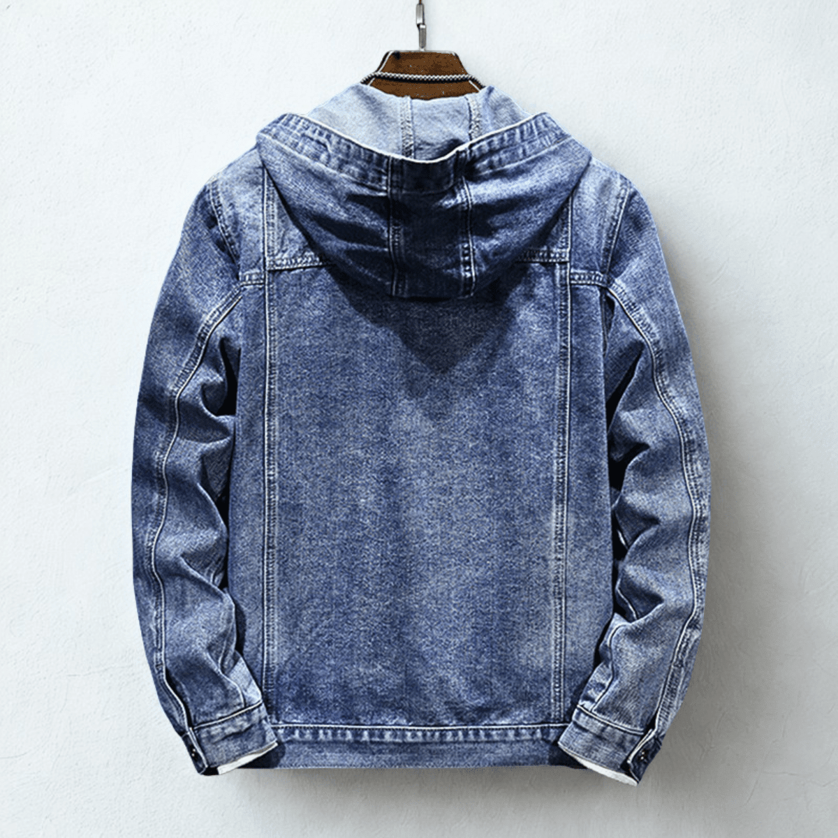 Men's Hooded Denim Trucker Jacket with Chest Pockets
