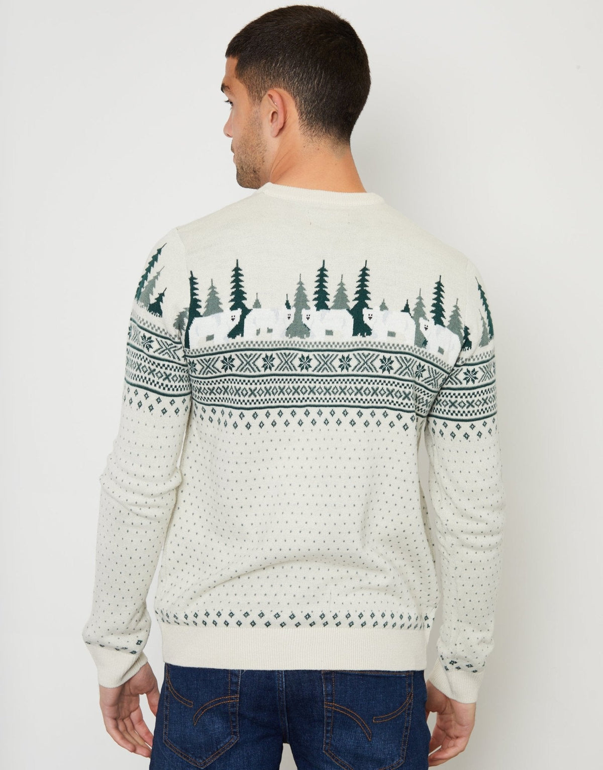 Men's Christmas Jumper Fair Isle Tree Crew Neck