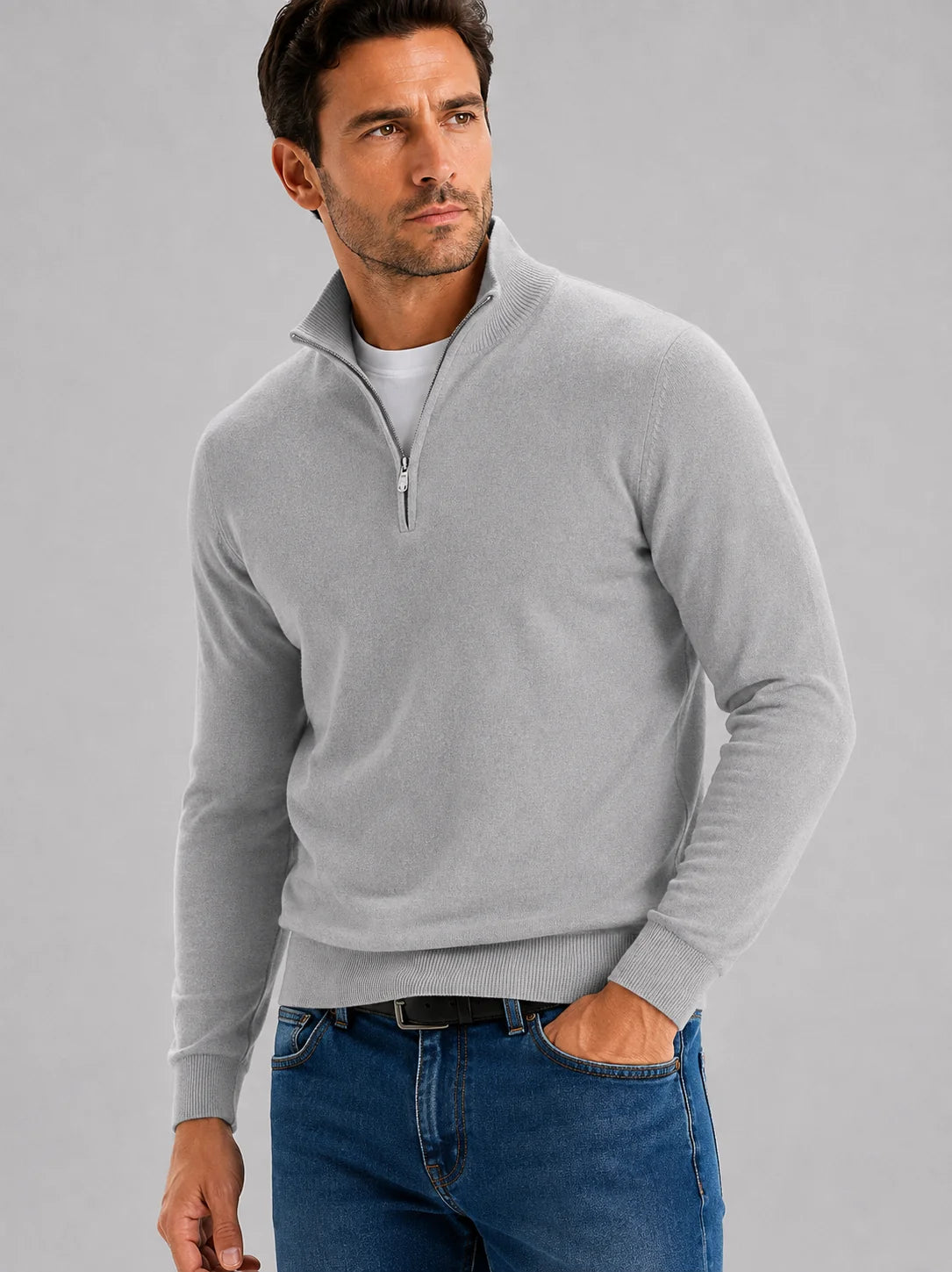 Men's Plain Half-Zip Knitted Jumper
