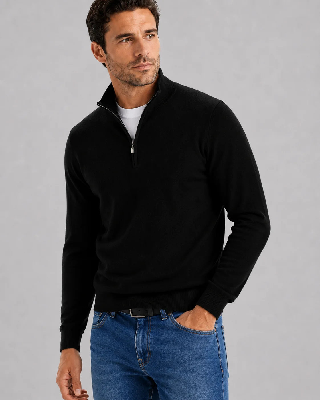 Men's Plain Half-Zip Knitted Jumper
