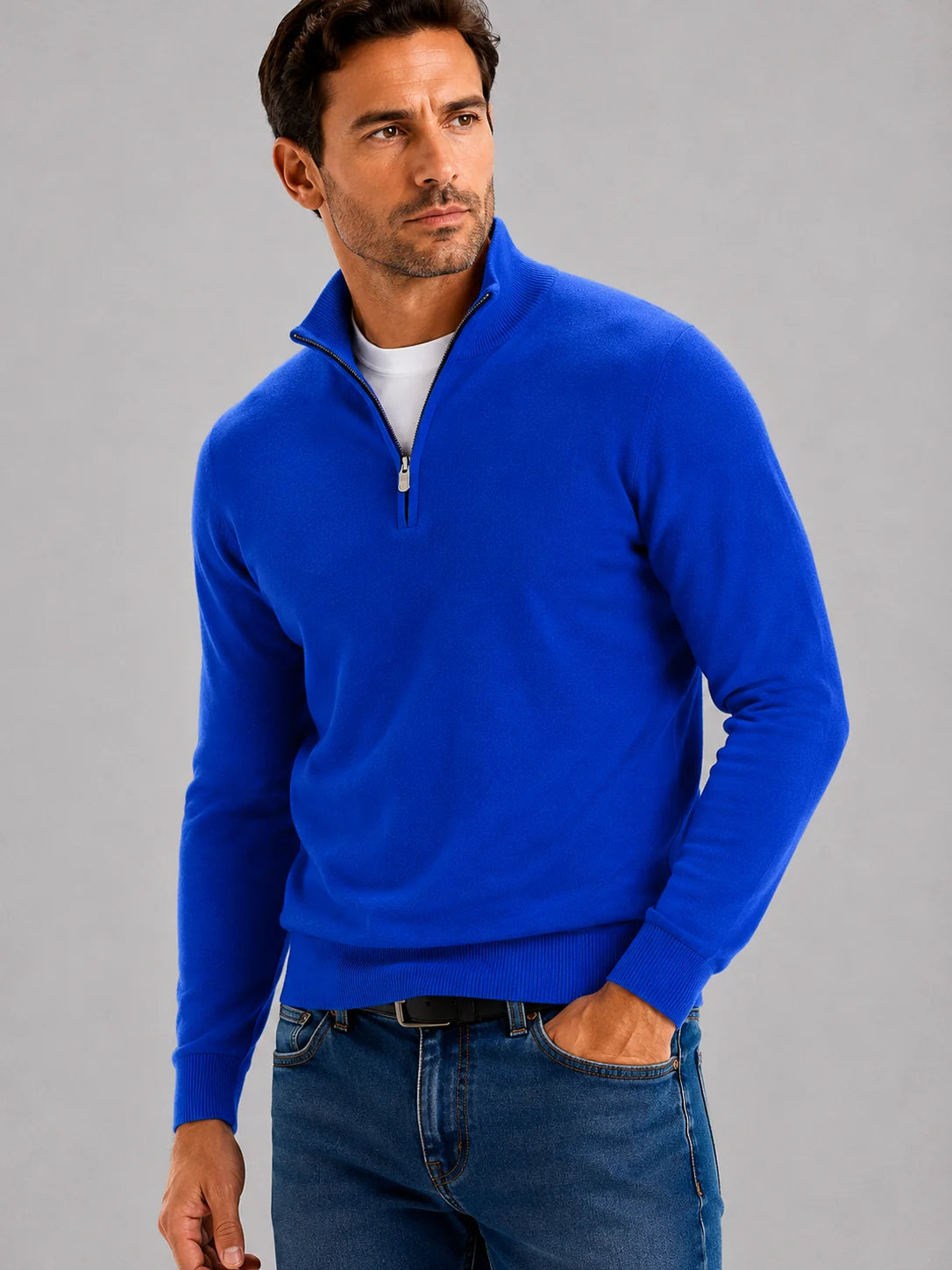 Men's Plain Half-Zip Knitted Jumper