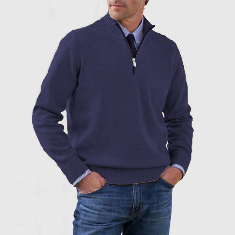 Men's Half-Zip Stand Collar Knit Jumper