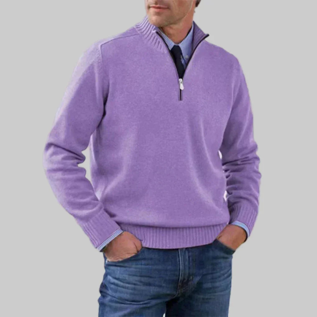 Men's Half-Zip Stand Collar Knit Jumper