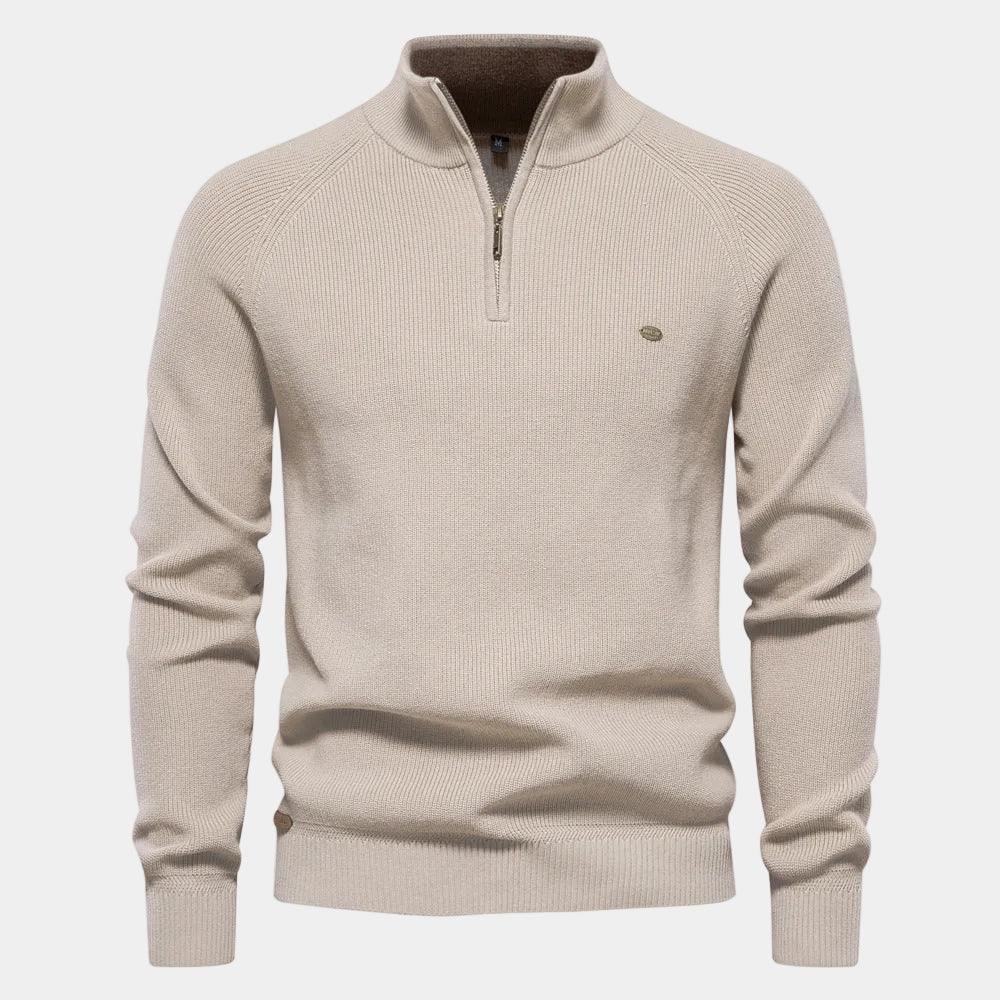 Men's Half-Zip Knit Jumper with Stand Collar