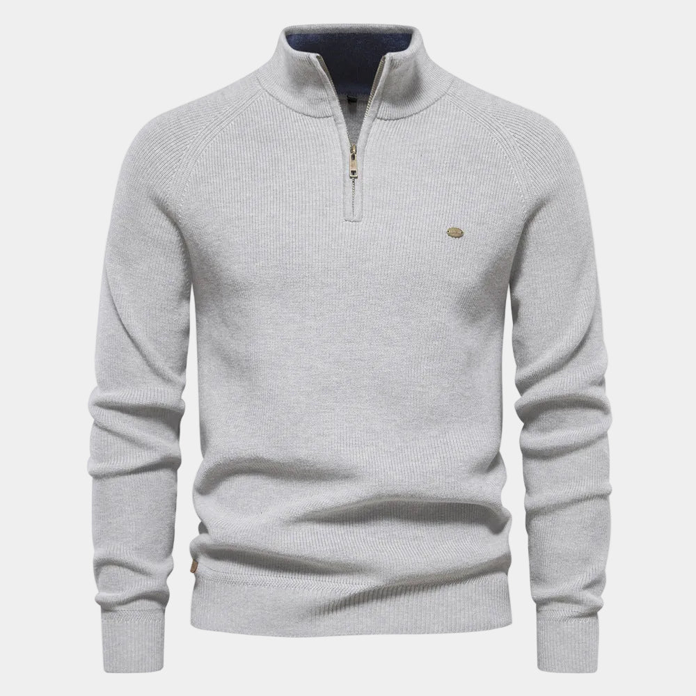 Men's Half-Zip Knit Jumper with Stand Collar