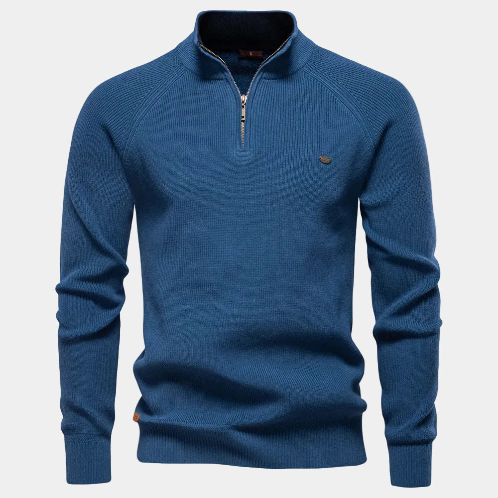 Men's Half-Zip Knit Jumper with Stand Collar