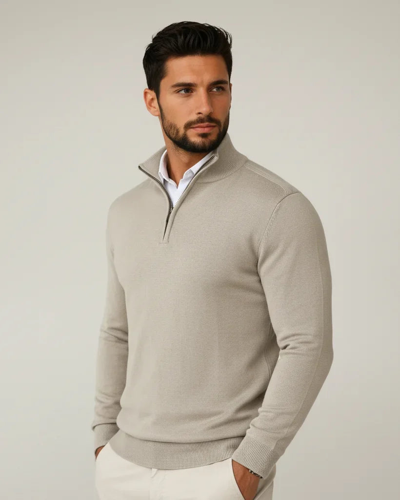 Men's Smart Fine Knit Half-Zip Jumper with Structured Collar