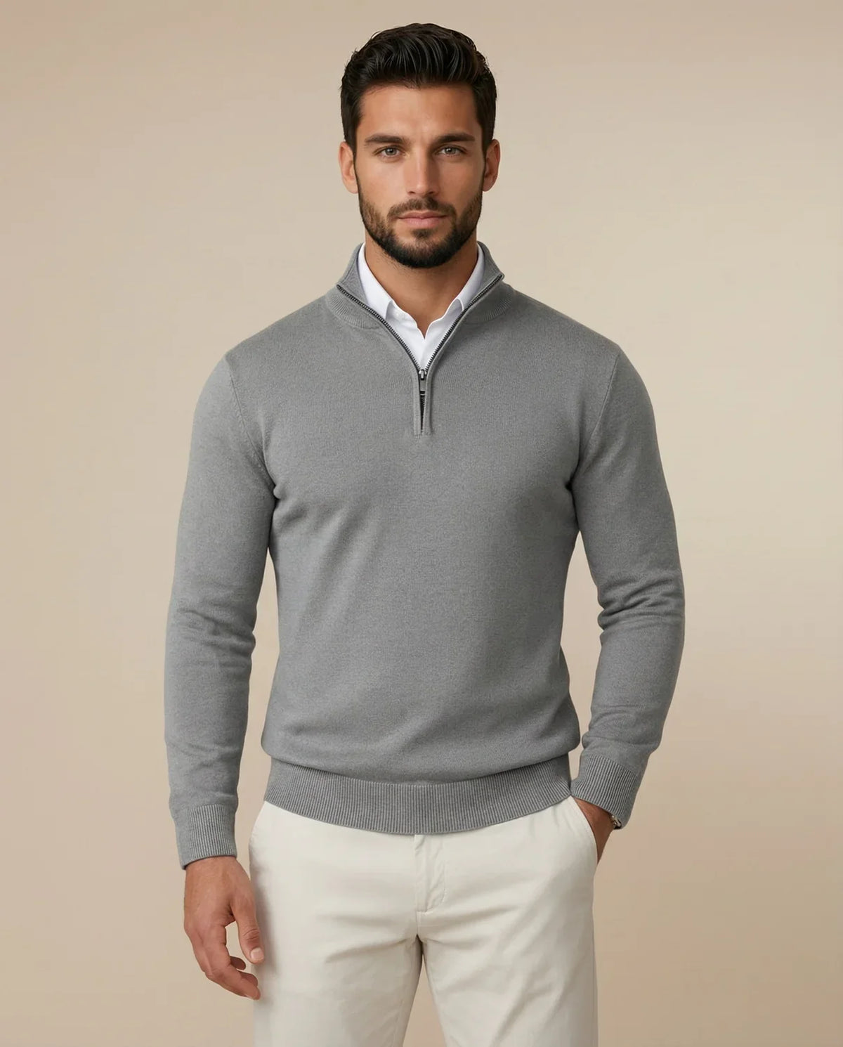 Men's Smart Fine Knit Half-Zip Jumper with Structured Collar