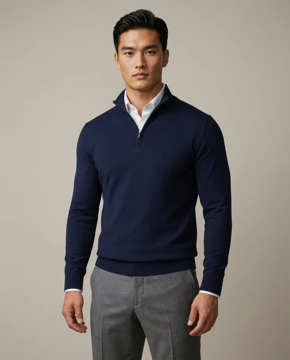 Men's Smart Fine Knit Half-Zip Jumper with Structured Collar