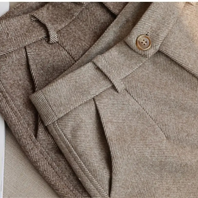Men's Herringbone Wool-Look Tapered Smart Trousers