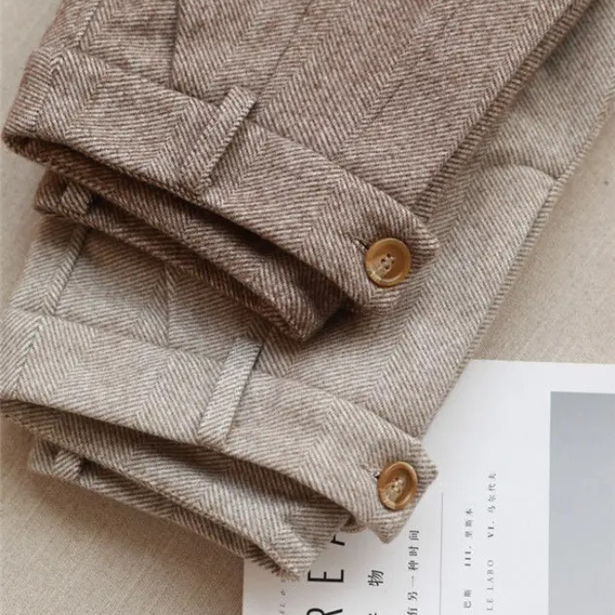 Men's Herringbone Wool-Look Tapered Smart Trousers