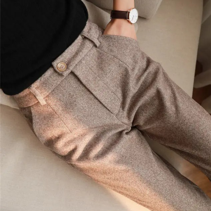 Men's Herringbone Wool-Look Tapered Smart Trousers