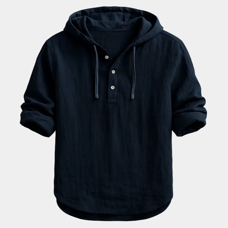 Men's Hooded Long Sleeve Button Shirt