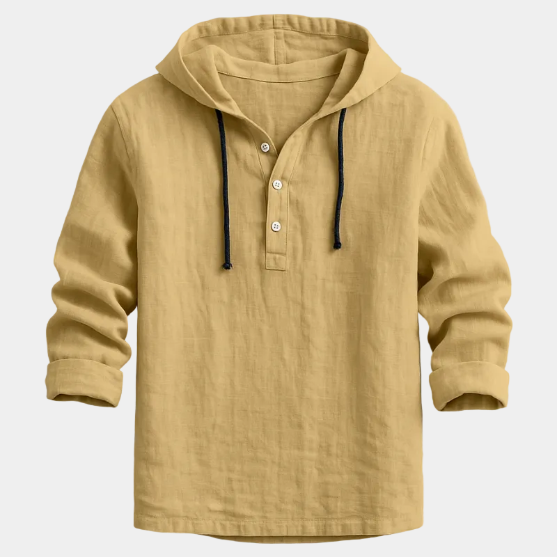 Men's Hooded Long Sleeve Button Shirt