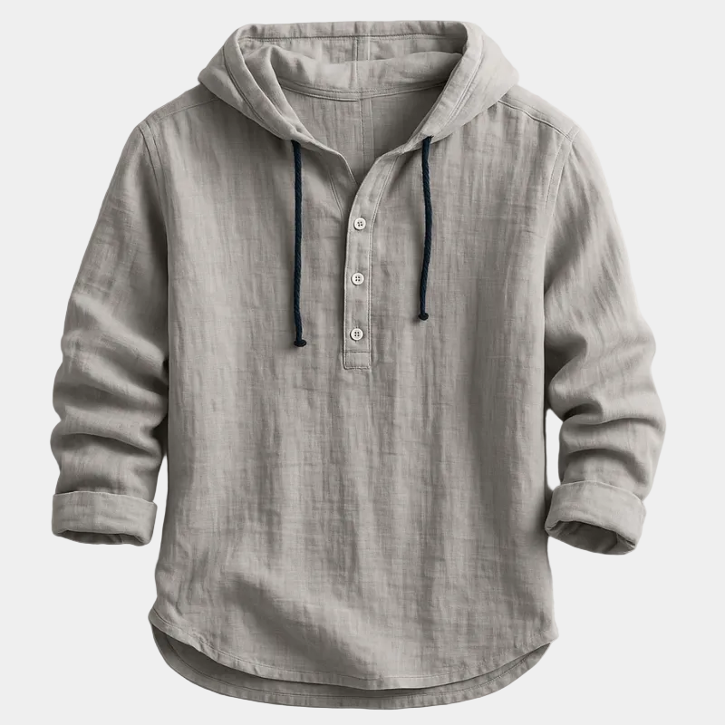 Men's Hooded Long Sleeve Button Shirt