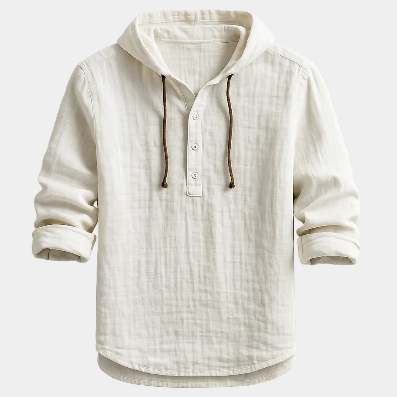 Men's Hooded Long Sleeve Button Shirt