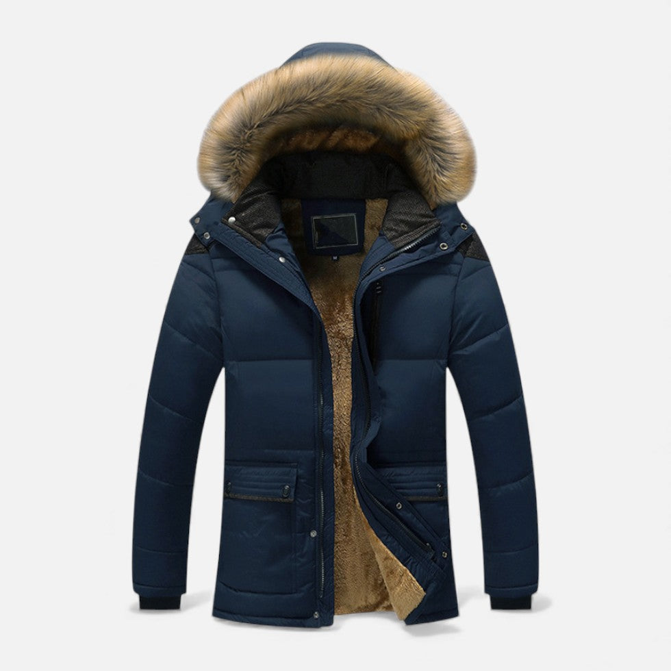 Men's Winter Parka with Faux Fur Trim Hood