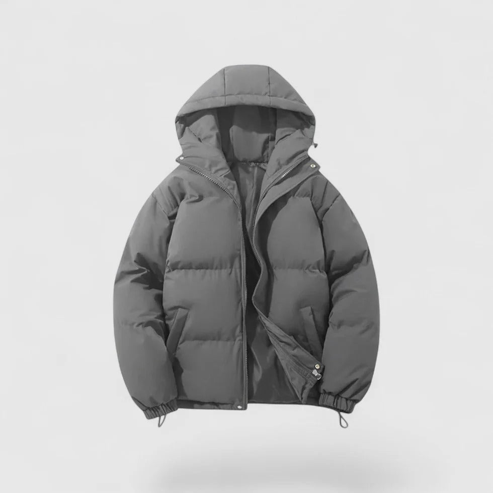 Men's Hooded Puffer Jacket with Adjustable Hem