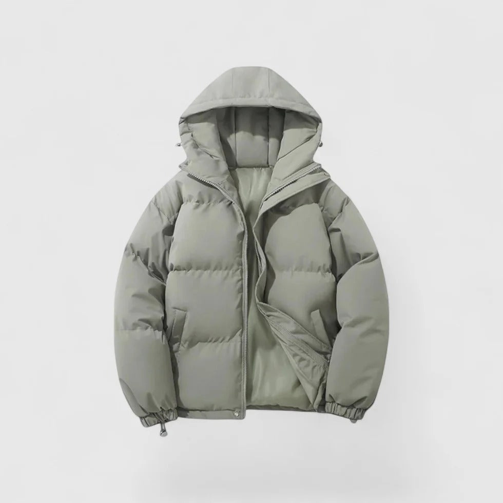Men's Hooded Puffer Jacket with Adjustable Hem