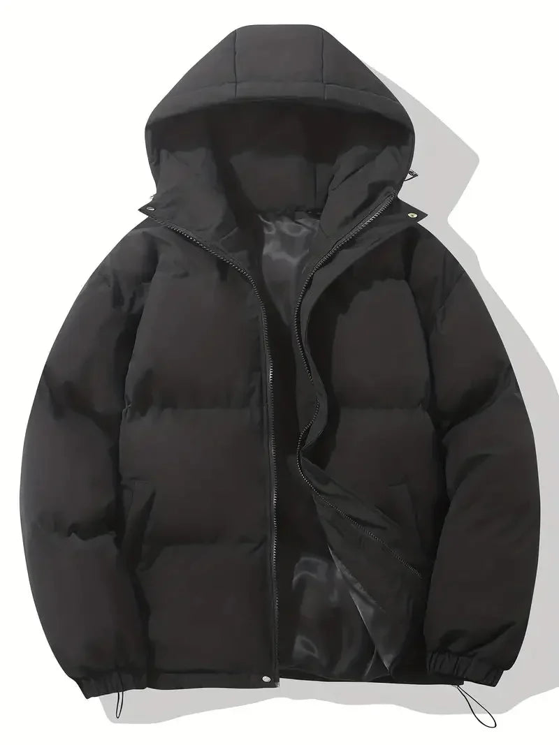 Men's Hooded Quilted Puffer Jacket with Drawstring Hem