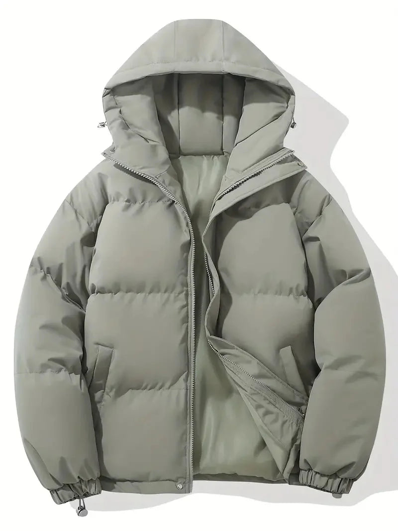 Men's Hooded Quilted Puffer Jacket with Drawstring Hem