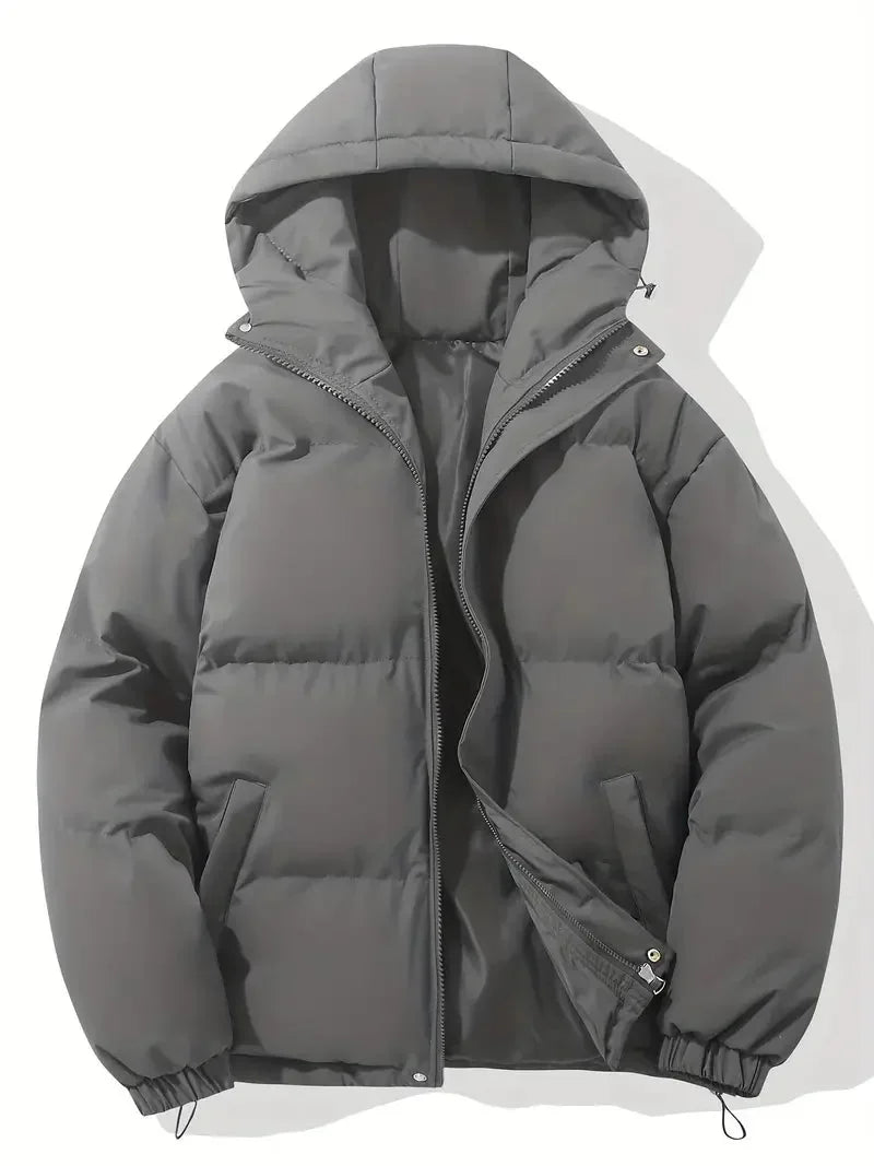 Men's Hooded Quilted Puffer Jacket with Drawstring Hem