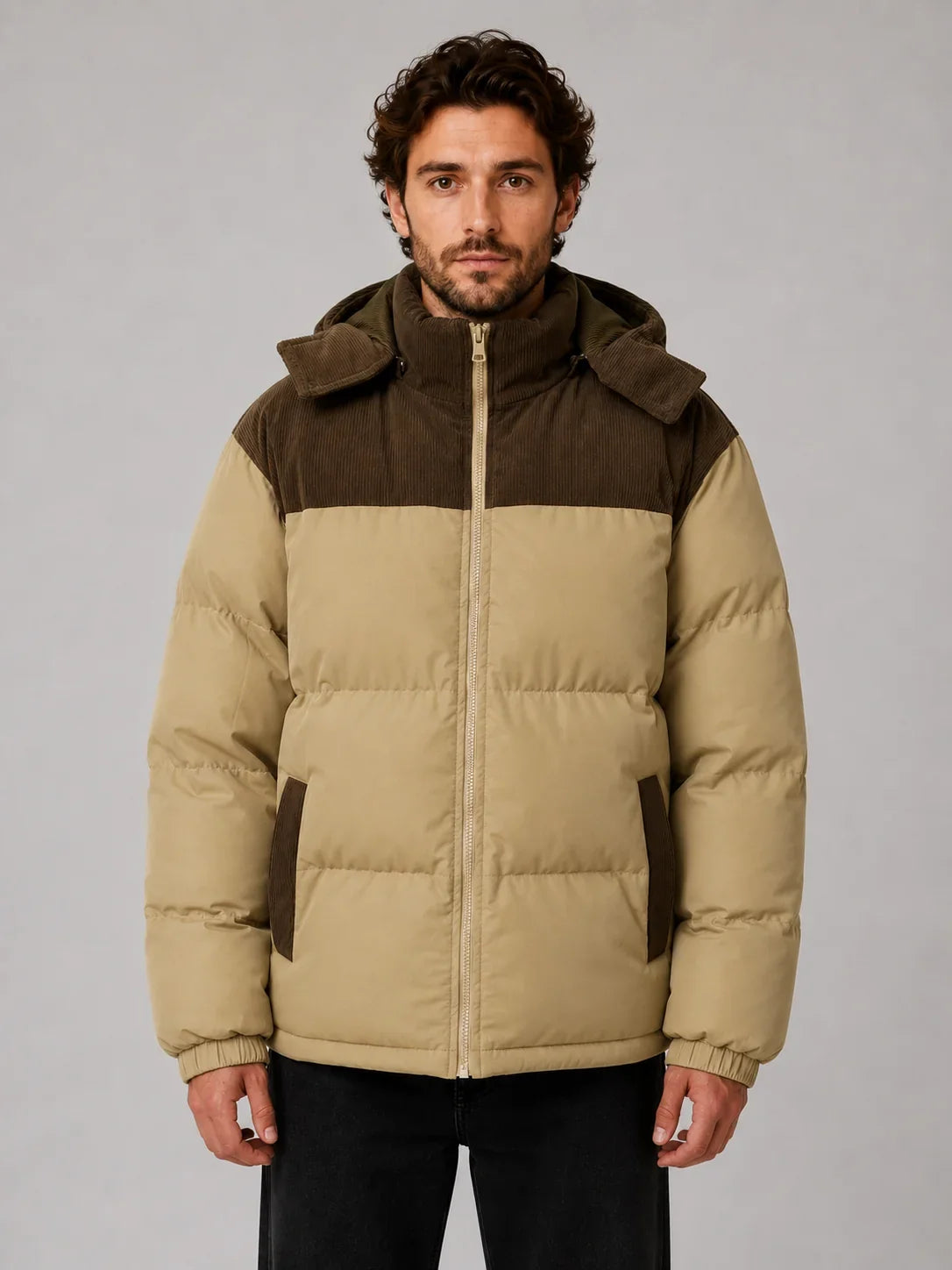 Men's Two-Tone Hooded Puffer Jacket