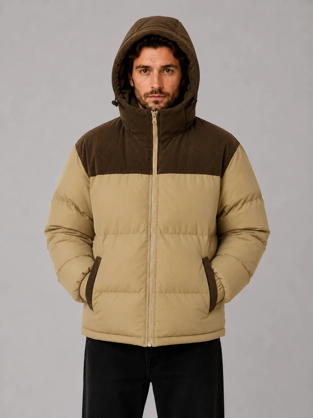 Men's Two-Tone Hooded Puffer Jacket