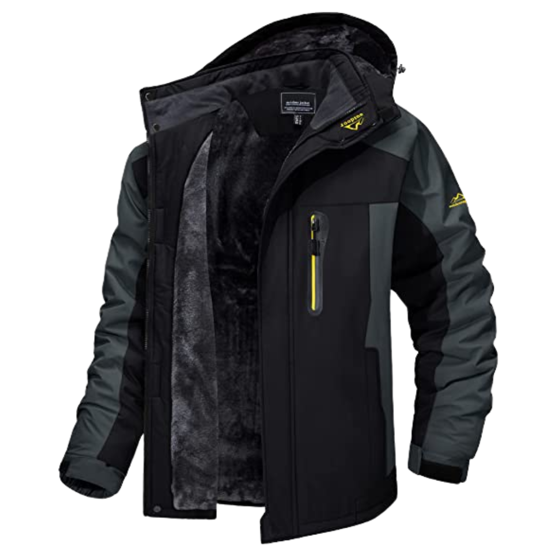 Men's Fleece Lined Hooded Winter Jacket with Zip Pockets