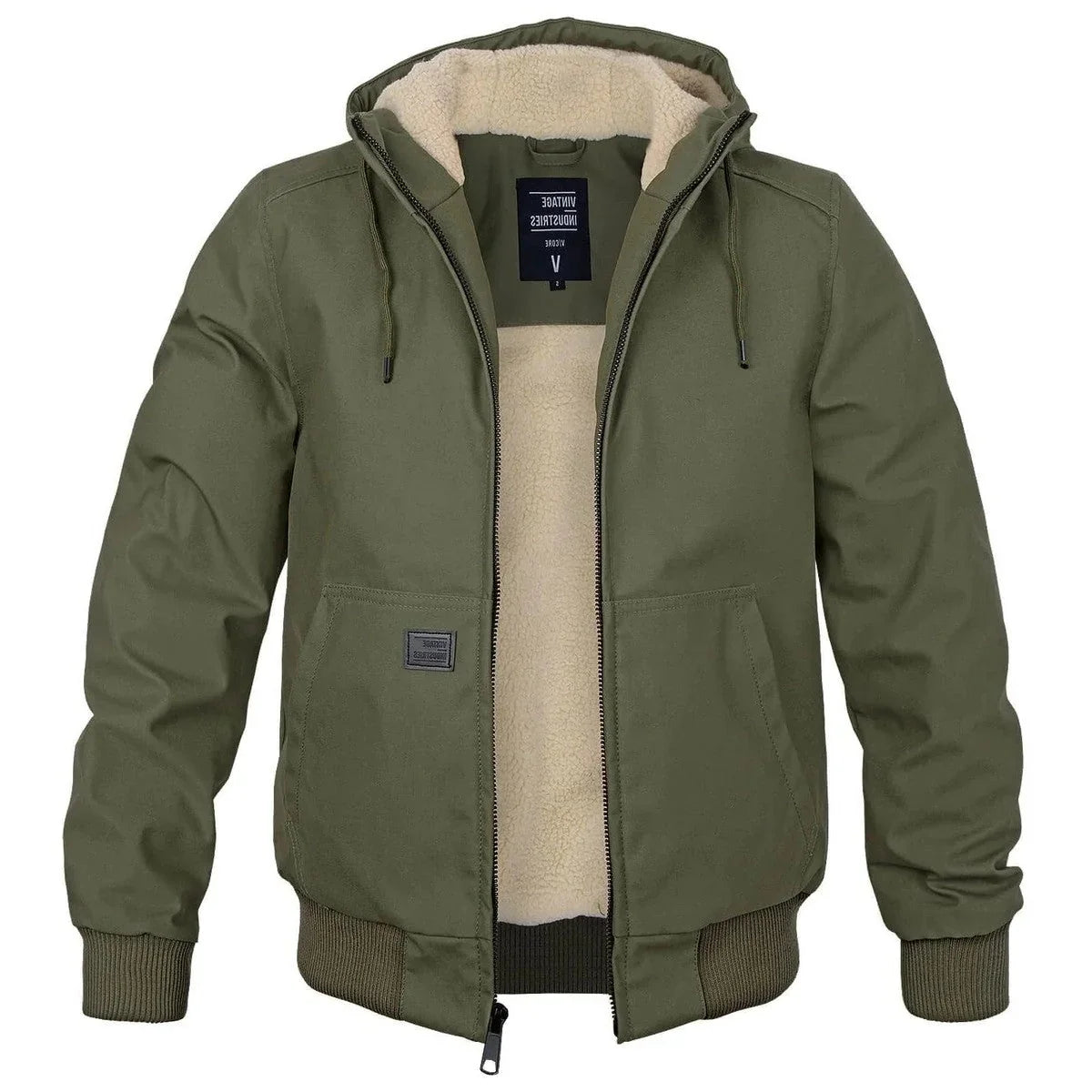 Men's Hooded Winter Jacket with Ribbed Hem