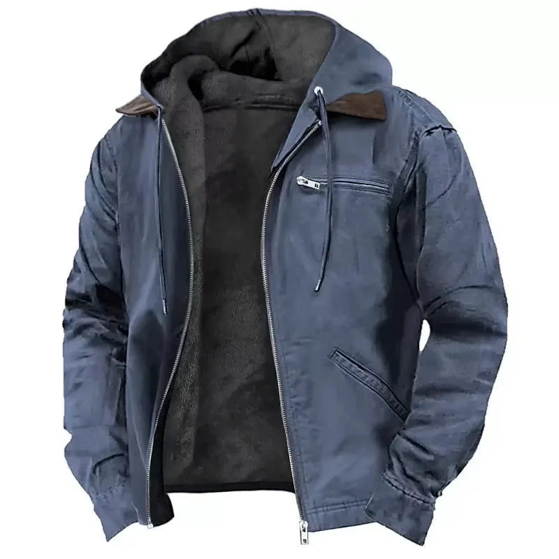 Men's Hooded Fleece Lined Winter Workwear Jacket with Zip Front