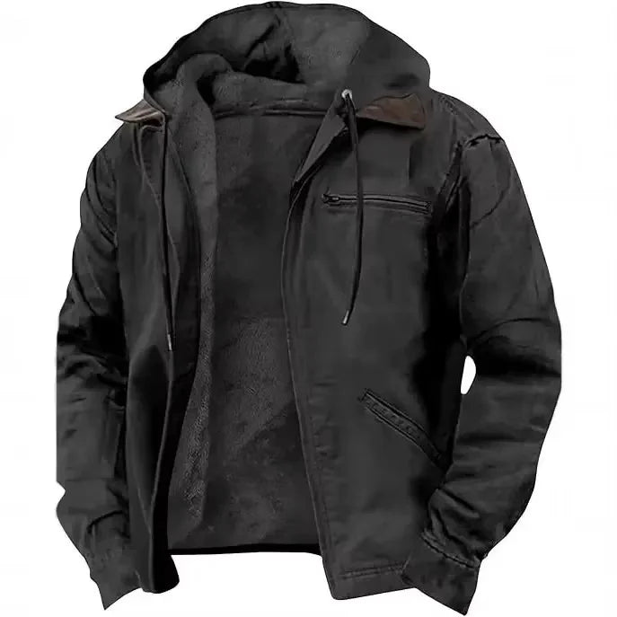 Men's Hooded Fleece Lined Winter Workwear Jacket with Zip Front