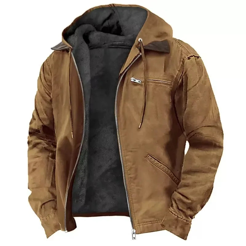 Men's Hooded Fleece Lined Winter Workwear Jacket with Zip Front