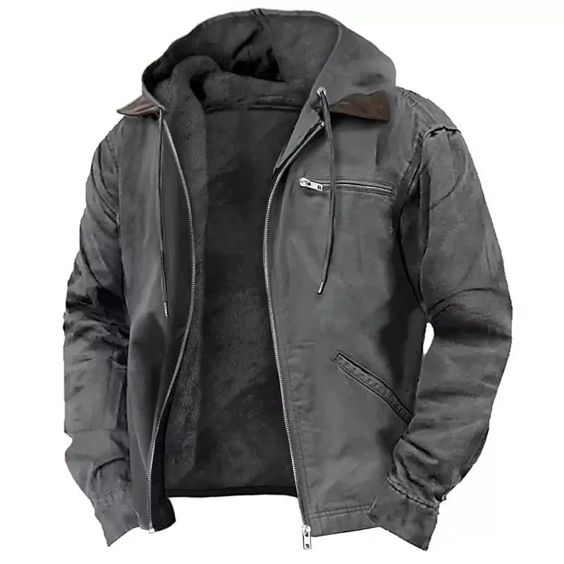 Men's Hooded Fleece Lined Winter Workwear Jacket with Zip Front