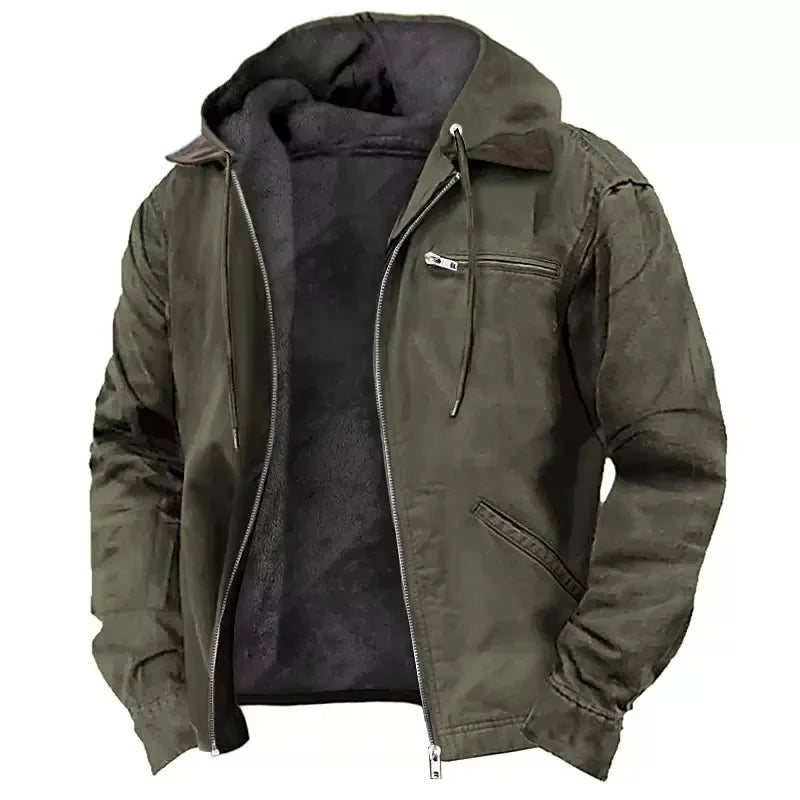 Men's Hooded Fleece Lined Winter Workwear Jacket with Zip Front
