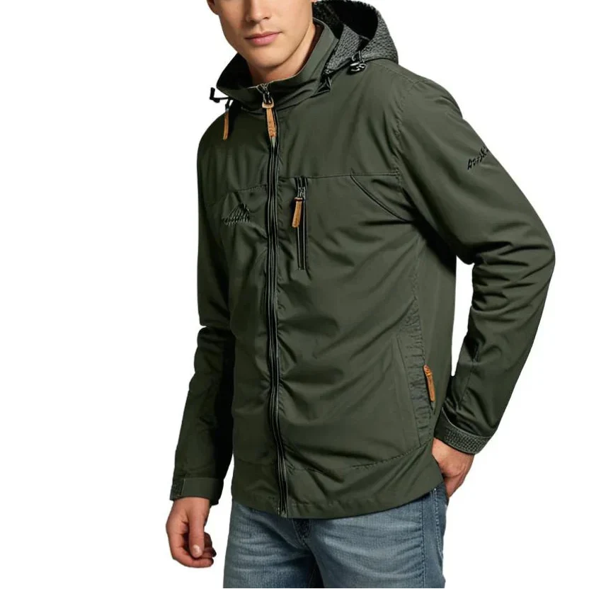 Men's Hooded Windbreaker Jacket with Zip Pockets