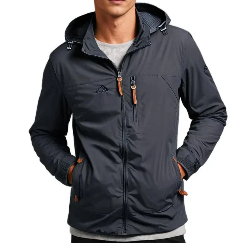 Men's Hooded Windbreaker Jacket with Zip Pockets