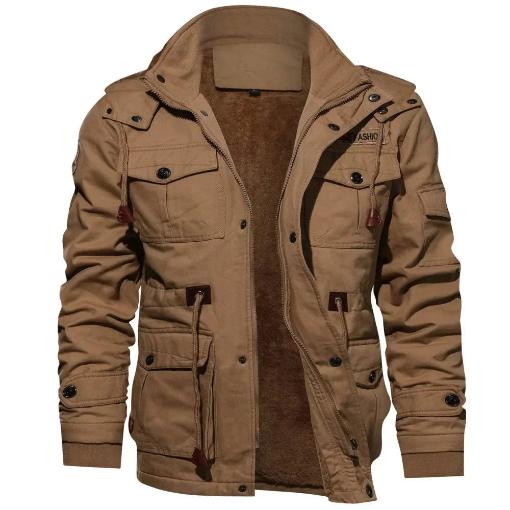 Men's Insulated Fleece Lined Cargo Utility Winter Jacket