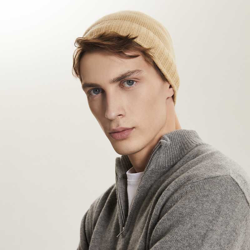 Men's Fine Knit Beanie Hat with Ribbed Cuff