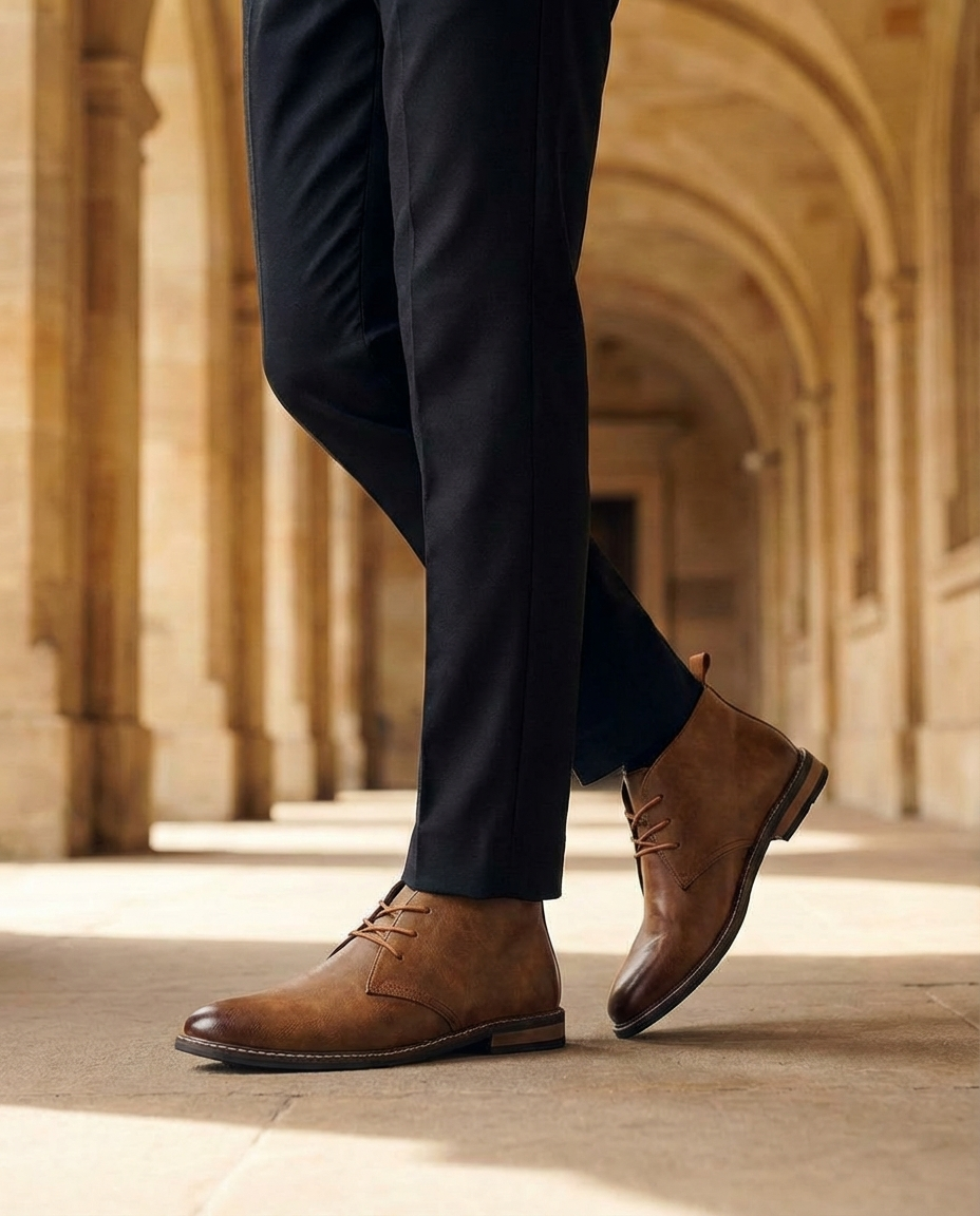 Men's Leather Chukka Boots with Rubber Sole