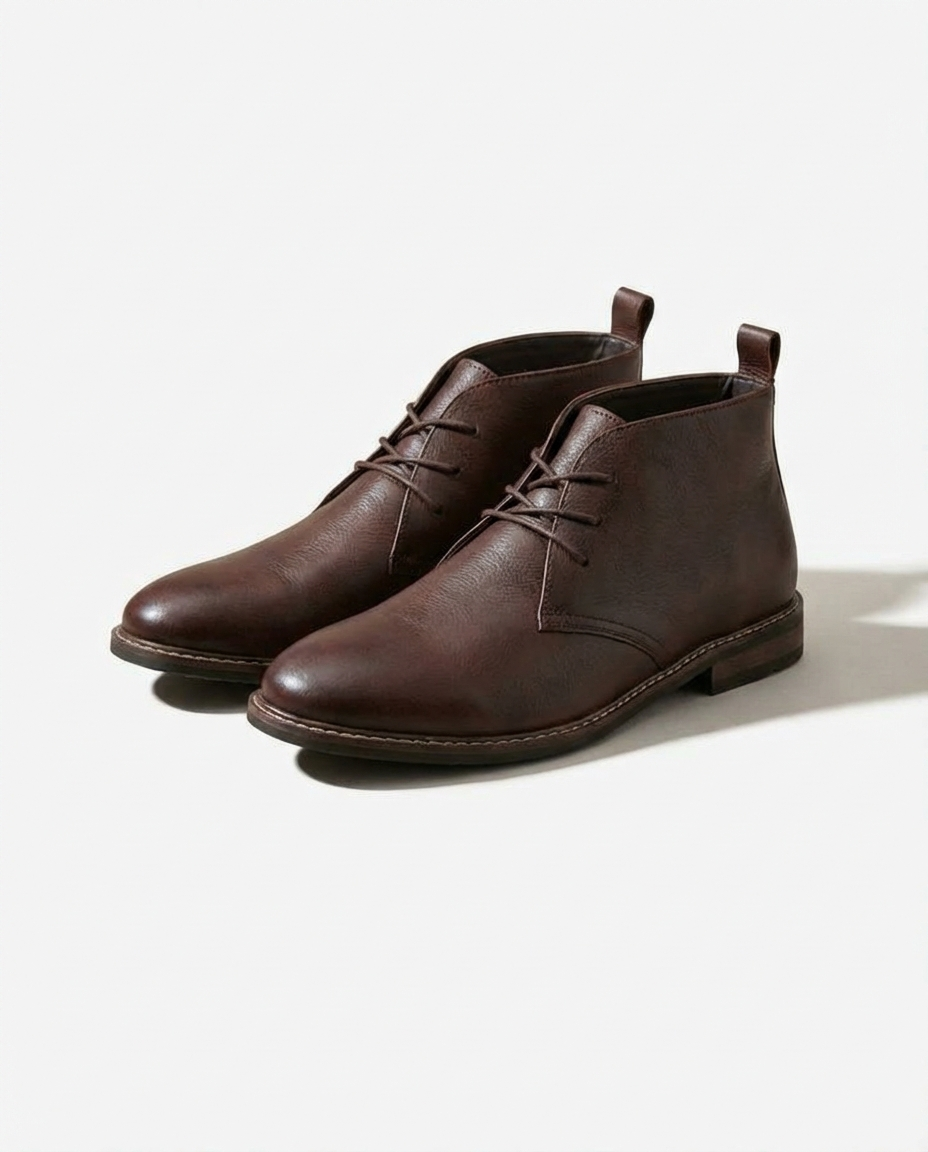 Men's Leather Chukka Boots with Rubber Sole