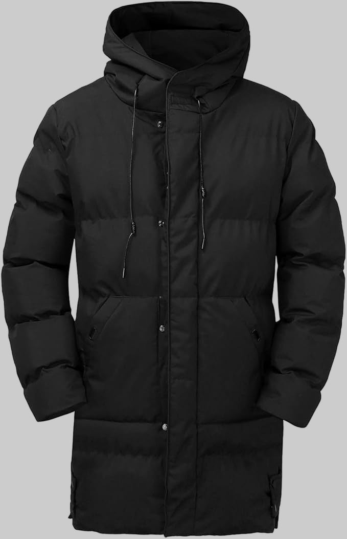 Men's Long Hooded Puffer Coat for Winter