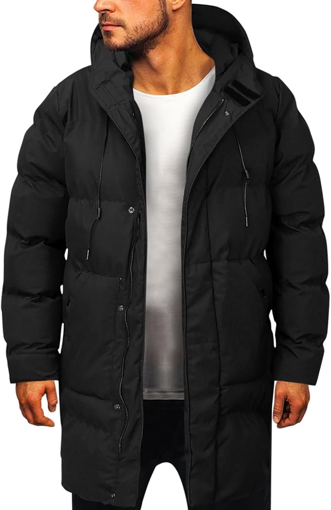 Men's Long Hooded Puffer Coat for Winter