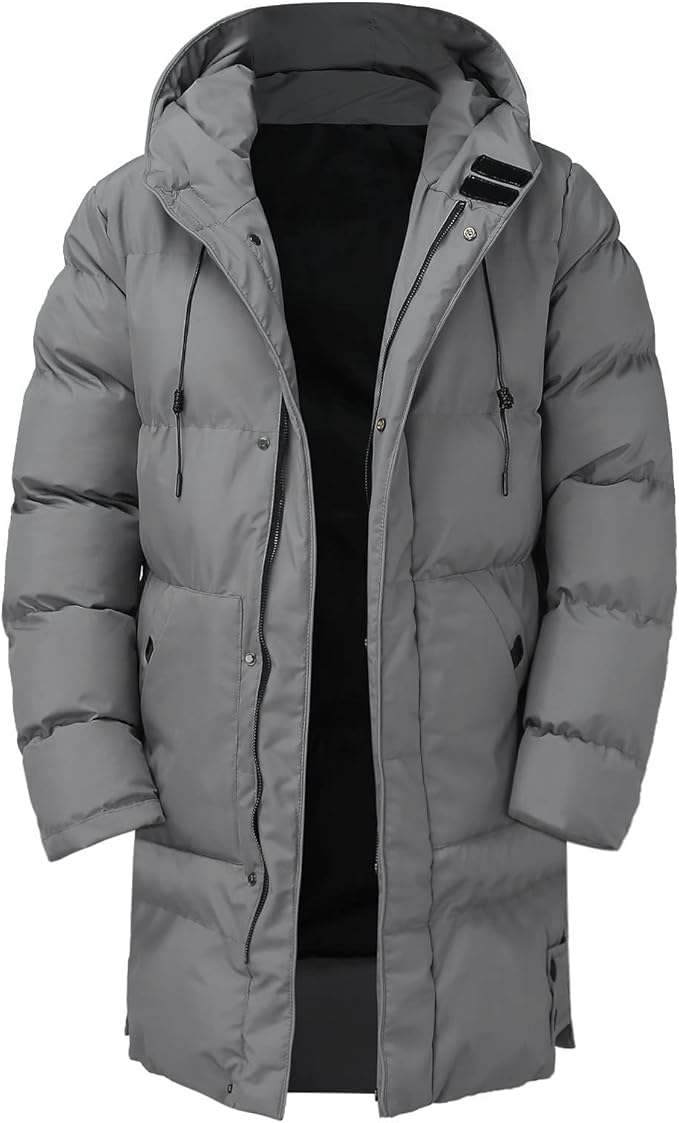 Men's Long Hooded Puffer Coat for Winter