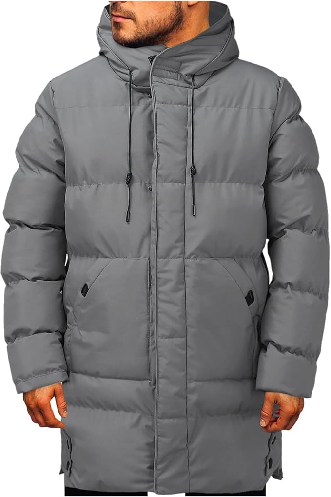 Men's Long Hooded Puffer Coat for Winter