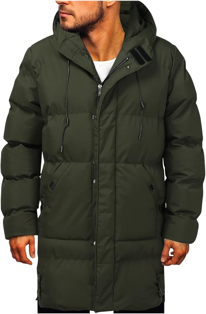 Men's Long Hooded Puffer Coat for Winter