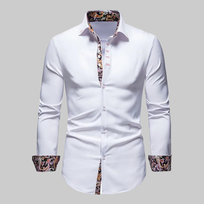 Men's Paisley Trim Long Sleeve Dress Shirt