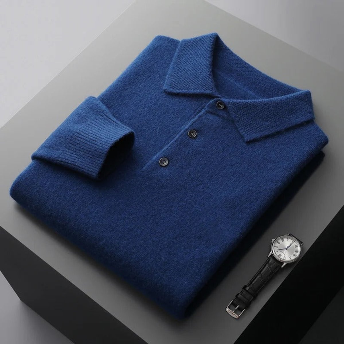 Men's Long Sleeve Fine Knit Polo Collar Jumper