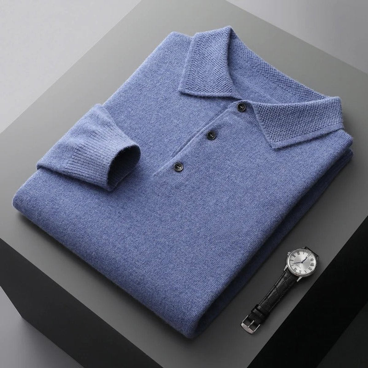 Men's Long Sleeve Fine Knit Polo Collar Jumper