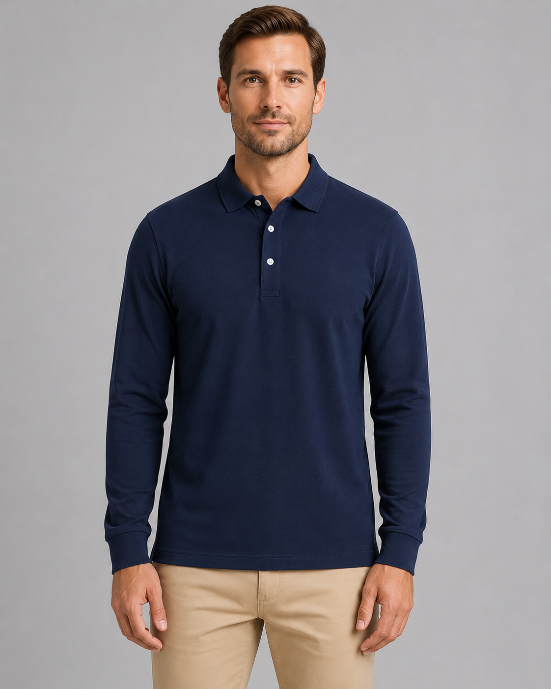 Men's Long Sleeve Polo Shirt with Ribbed Cuffs
